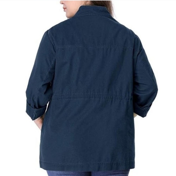 NWT ~ Agnes Orinda Navy Blue Drawstring Utility Jacket & Pockets ~ Plus Size 3X - Picture 3 of 7